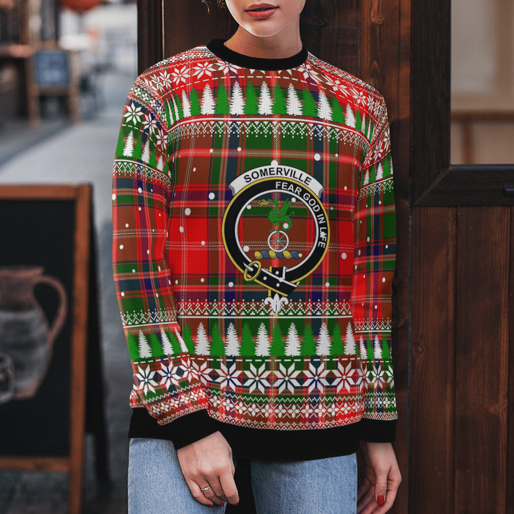 Clan Somerville Modern Crest Tartan Christmas Ugly Sweater NA59 Somerville Modern Crest Tartan Tartan Ugly Sweater   