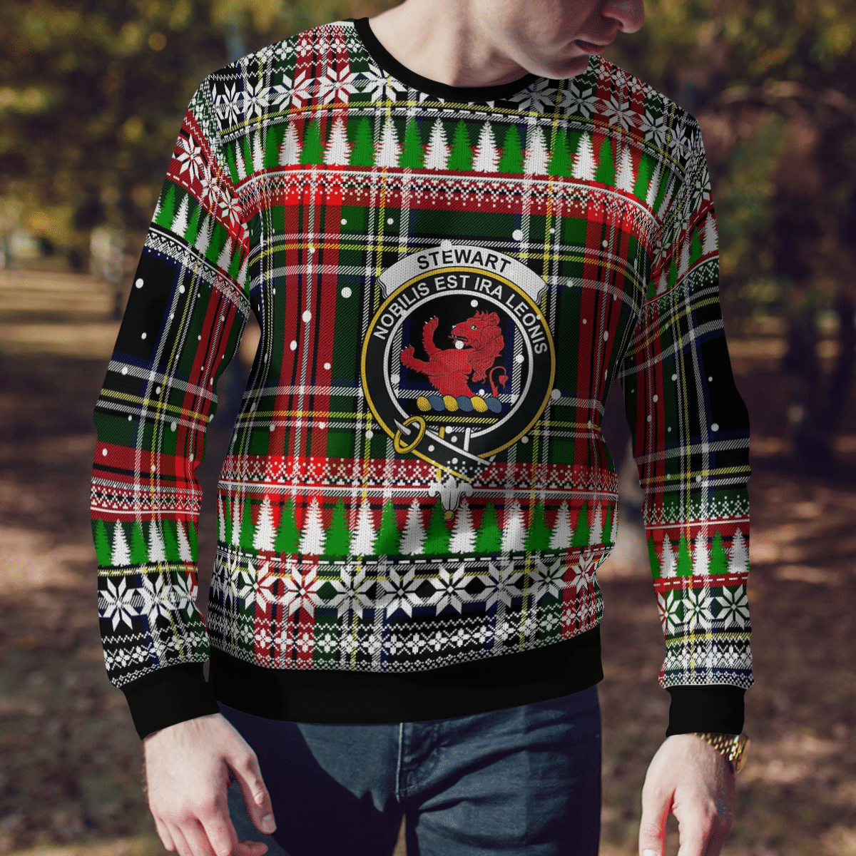 Clan Stewart Black Crest Tartan Christmas Ugly Sweater OV11 Stewart Black Crest Tartan Tartan Ugly Sweater   