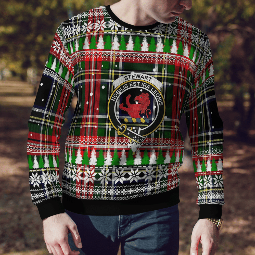 Clan Stewart Black Crest Tartan Christmas Ugly Sweater OV11 Stewart Black Crest Tartan Tartan Ugly Sweater   