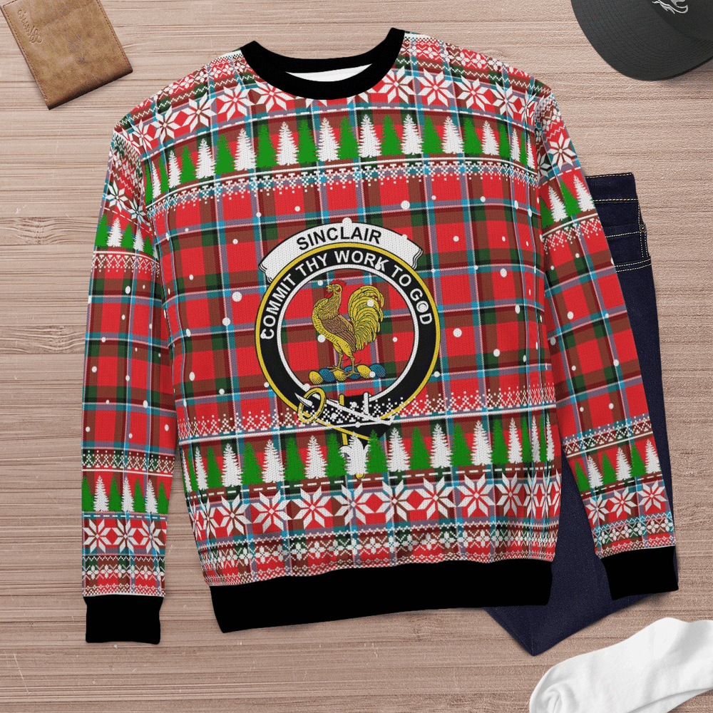 Clan Sinclair Modern Crest Tartan Christmas Ugly Sweater RG43 Sinclair Modern Crest Tartan Tartan Ugly Sweater   