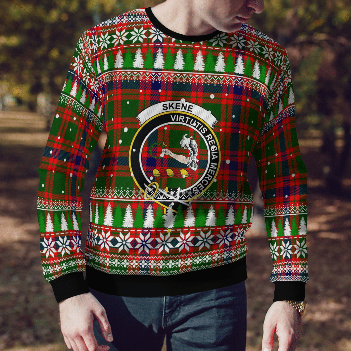 Clan Skene Modern Crest Tartan Christmas Ugly Sweater GH39 Skene Modern Crest Tartan Tartan Ugly Sweater   