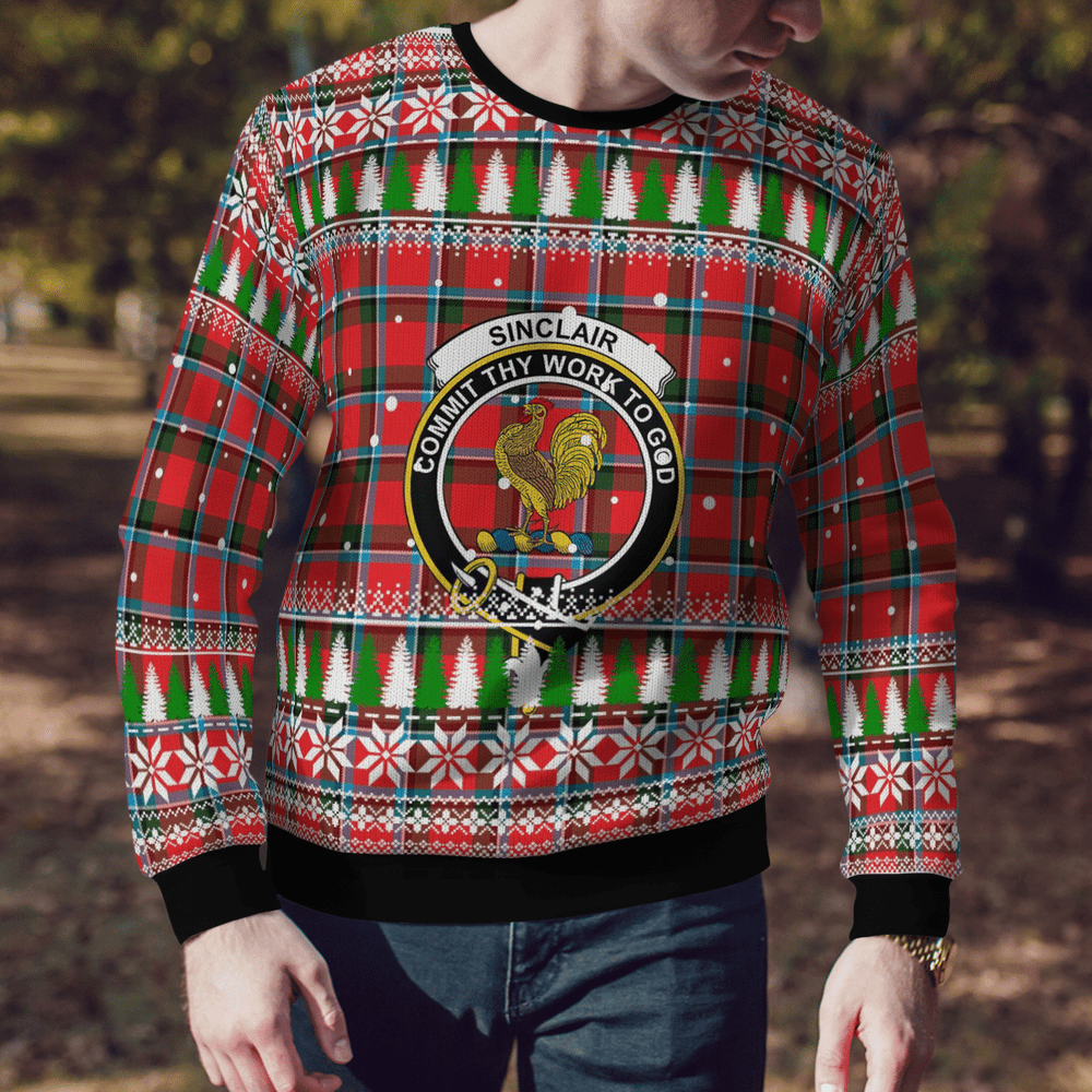 Clan Sinclair Modern Crest Tartan Christmas Ugly Sweater RG43 Sinclair Modern Crest Tartan Tartan Ugly Sweater   
