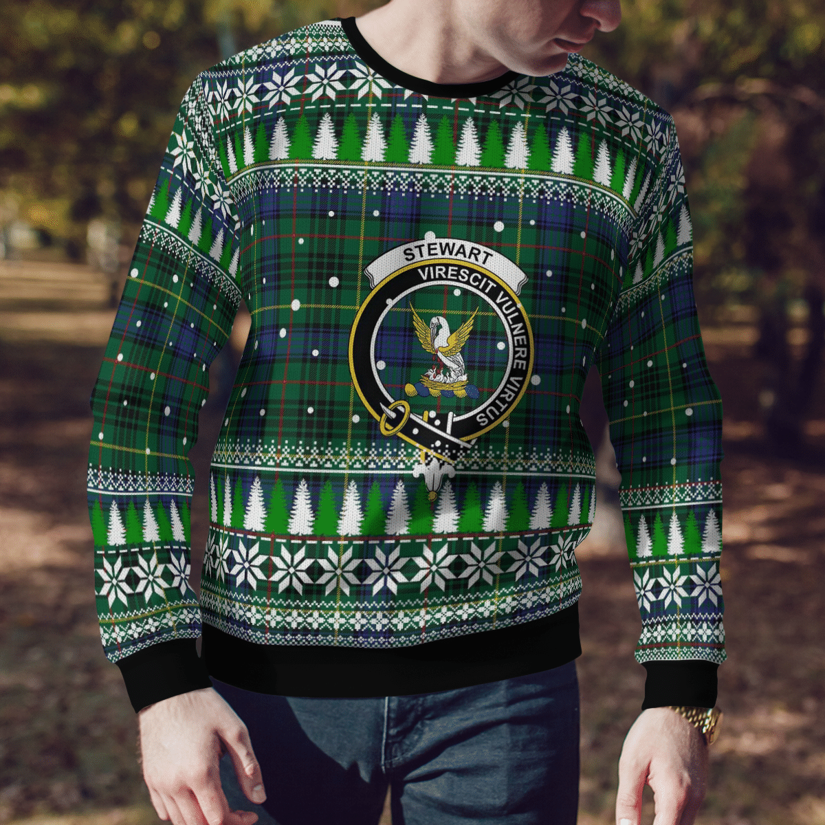 Clan Stewart Hunting Modern Crest Tartan Christmas Ugly Sweater XV90 Stewart Hunting Modern Crest Tartan Tartan Ugly Sweater   