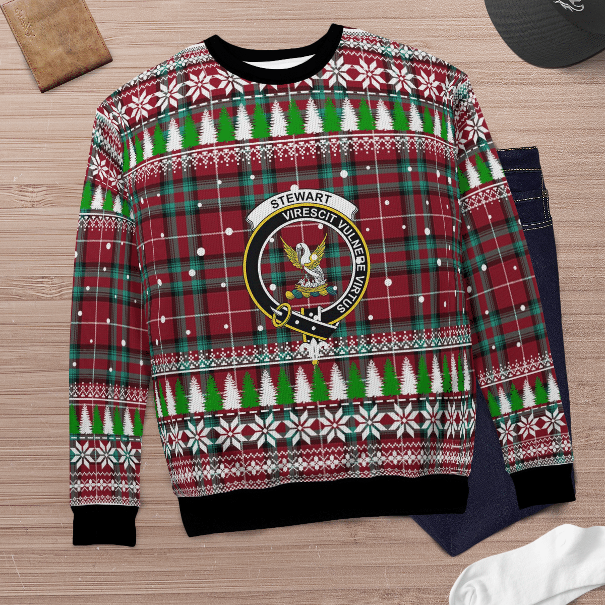 Clan Stewart (Stuart) of Bute Crest Tartan Christmas Ugly Sweater RE78 Stewart (Stuart) of Bute Crest Tartan Tartan Ugly Sweater   