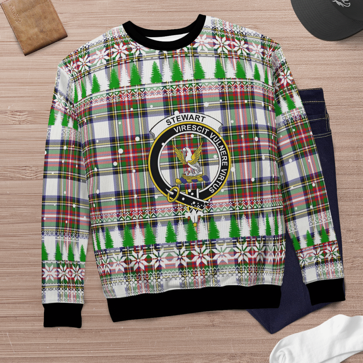 Clan Stewart Dress Modern Crest Tartan Christmas Ugly Sweater QJ87 Stewart Dress Modern Crest Tartan Tartan Ugly Sweater   