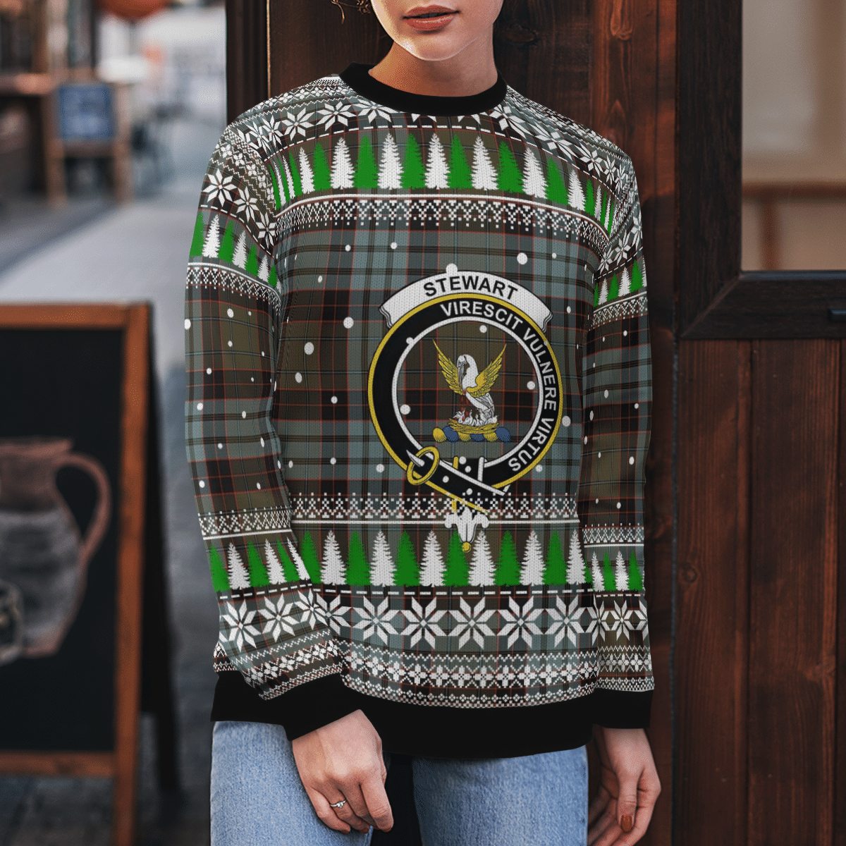 Clan Stewart Old Weathered Crest Tartan Christmas Ugly Sweater OZ37 Stewart Old Weathered Crest Tartan Tartan Ugly Sweater   