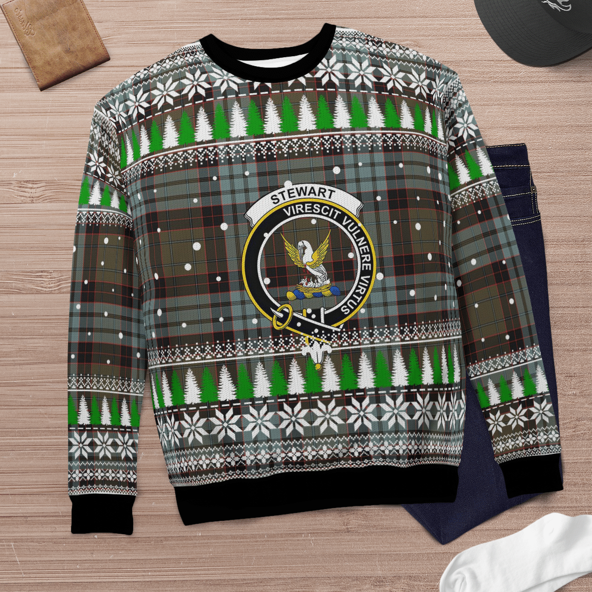 Clan Stewart Old Weathered Crest Tartan Christmas Ugly Sweater OZ37 Stewart Old Weathered Crest Tartan Tartan Ugly Sweater   