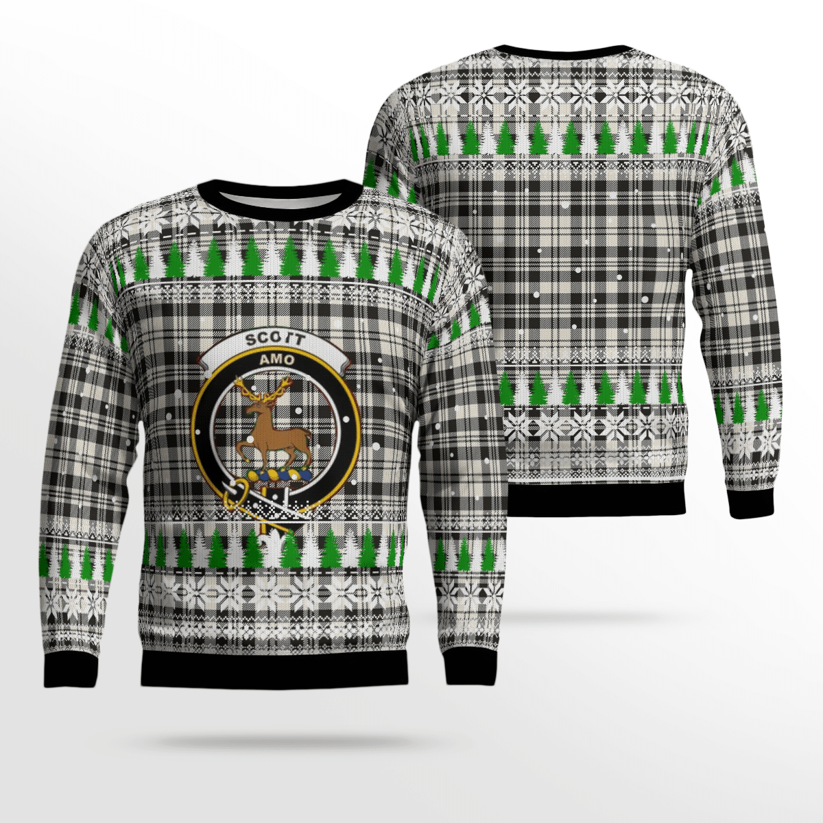 Clan Scott Black & White Ancient Crest Tartan Christmas Ugly Sweater VQ29 Scott Black & White Ancient Crest Tartan Tartan Ugly Sweater   
