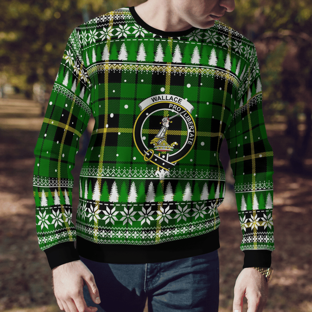 Clan Wallace Hunting Green Crest Tartan Christmas Ugly Sweater CE67 Wallace Hunting Green Crest Tartan Tartan Ugly Sweater   