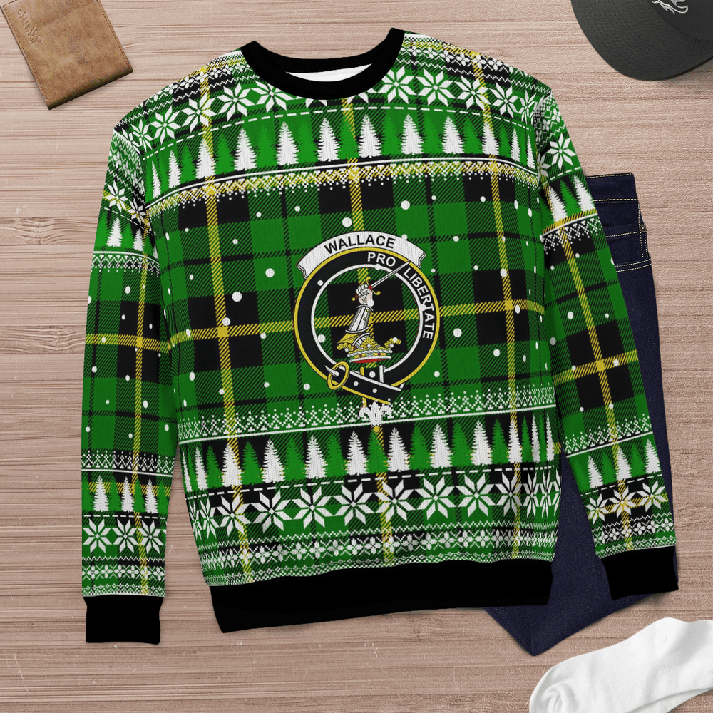 Clan Wallace Hunting Green Crest Tartan Christmas Ugly Sweater CE67 Wallace Hunting Green Crest Tartan Tartan Ugly Sweater   