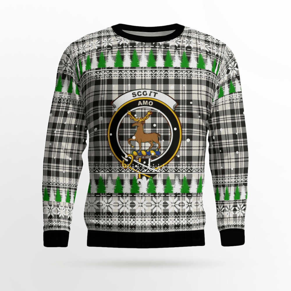 Clan Scott Black & White Ancient Crest Tartan Christmas Ugly Sweater VQ29 Scott Black & White Ancient Crest Tartan Tartan Ugly Sweater   