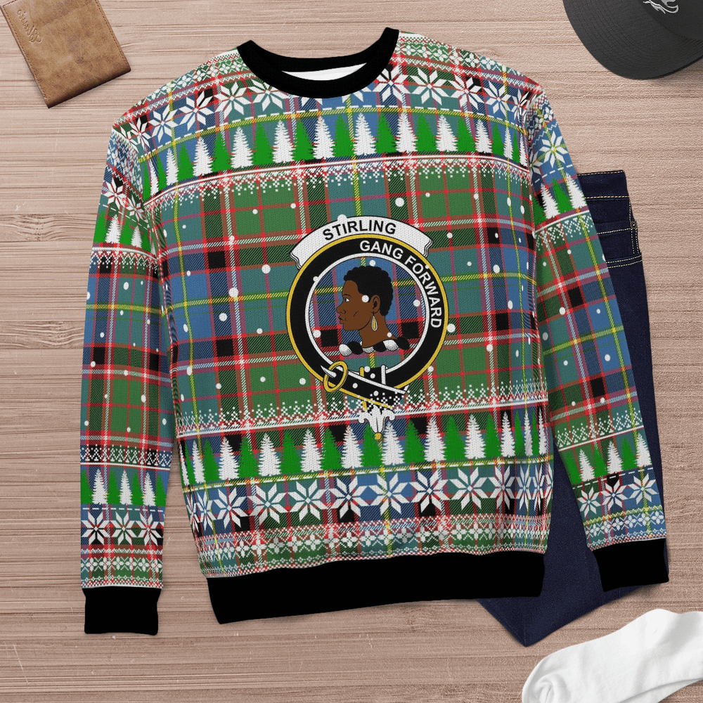 Clan Stirling (of Keir) Crest Tartan Christmas Ugly Sweater HF51 Stirling (of Keir) Crest Tartan Tartan Ugly Sweater   