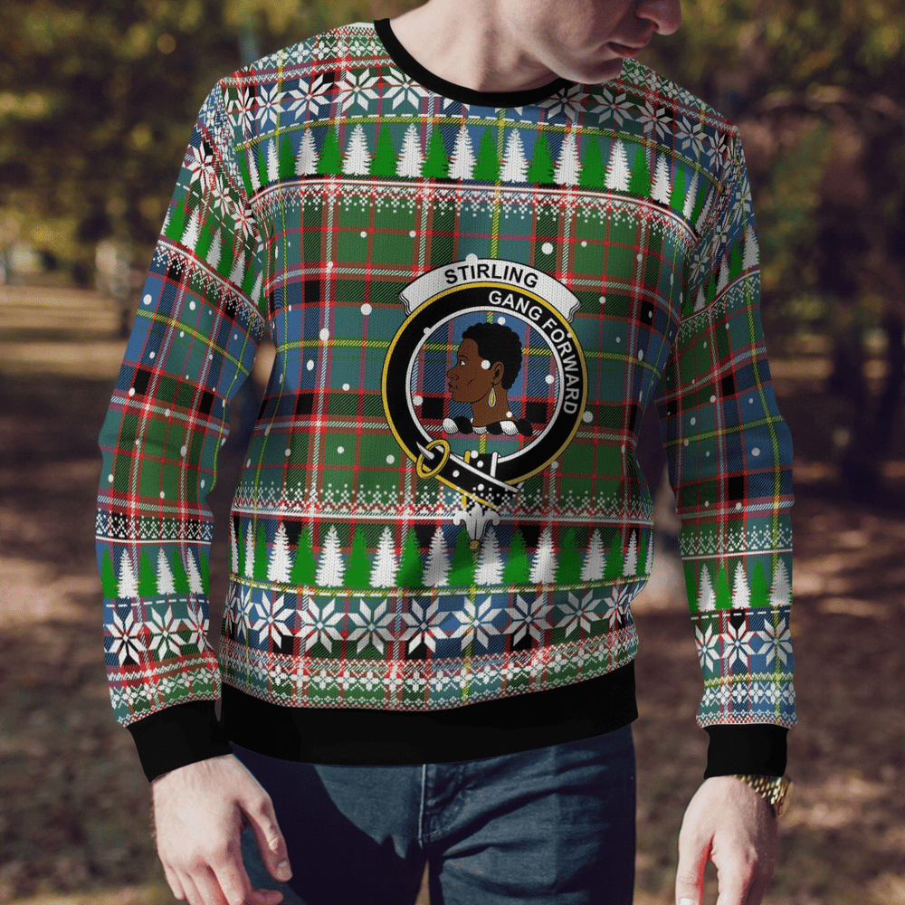 Clan Stirling (of Keir) Crest Tartan Christmas Ugly Sweater HF51 Stirling (of Keir) Crest Tartan Tartan Ugly Sweater   