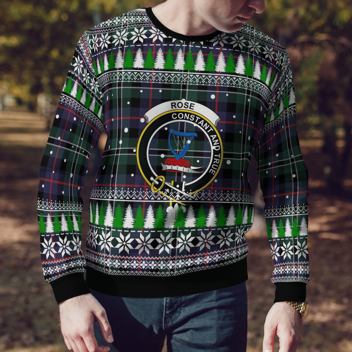 Clan Rose Hunting Modern Crest Tartan Christmas Ugly Sweater PP22 Rose Hunting Modern Crest Tartan Tartan Ugly Sweater   