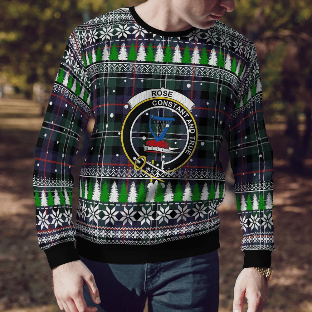 Clan Rose Hunting Modern Crest Tartan Christmas Ugly Sweater PP22 Rose Hunting Modern Crest Tartan Tartan Ugly Sweater   