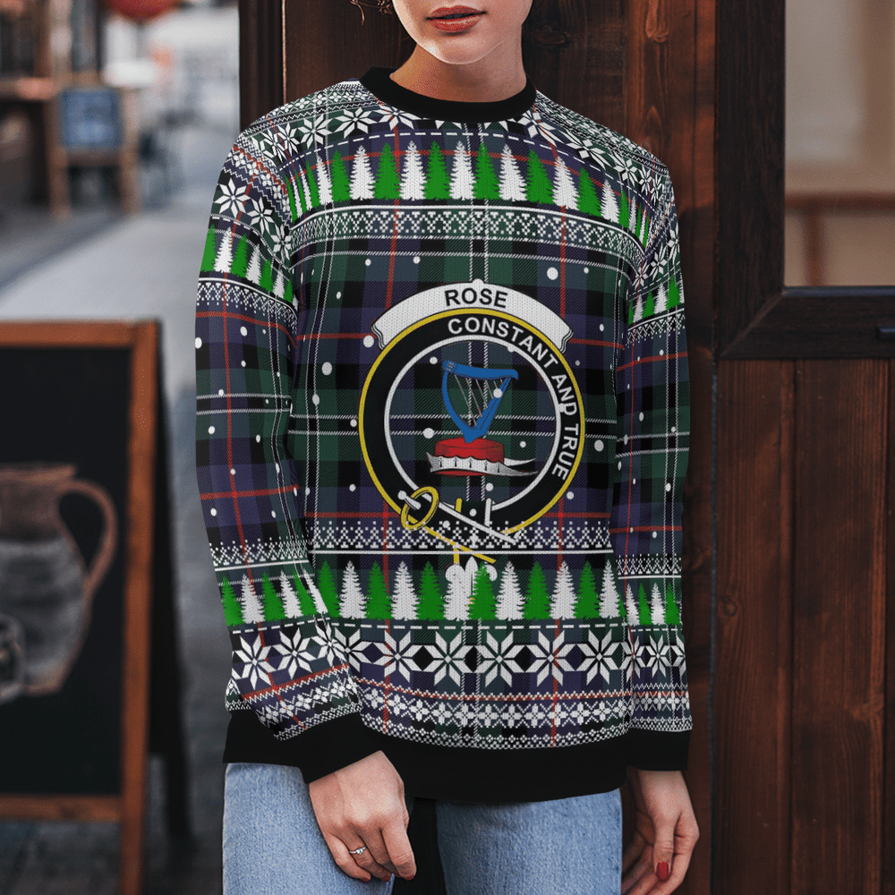 Clan Rose Hunting Modern Crest Tartan Christmas Ugly Sweater PP22 Rose Hunting Modern Crest Tartan Tartan Ugly Sweater   