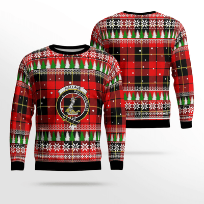 Clan Wallace Hunting Red Crest Tartan Christmas Ugly Sweater