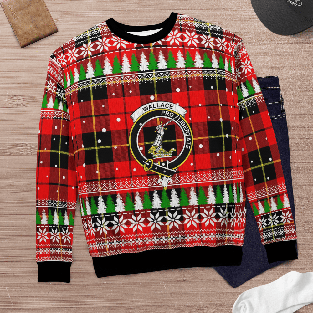 Clan Wallace Hunting Red Crest Tartan Christmas Ugly Sweater OQ86 Wallace Hunting Red Crest Tartan Tartan Ugly Sweater   