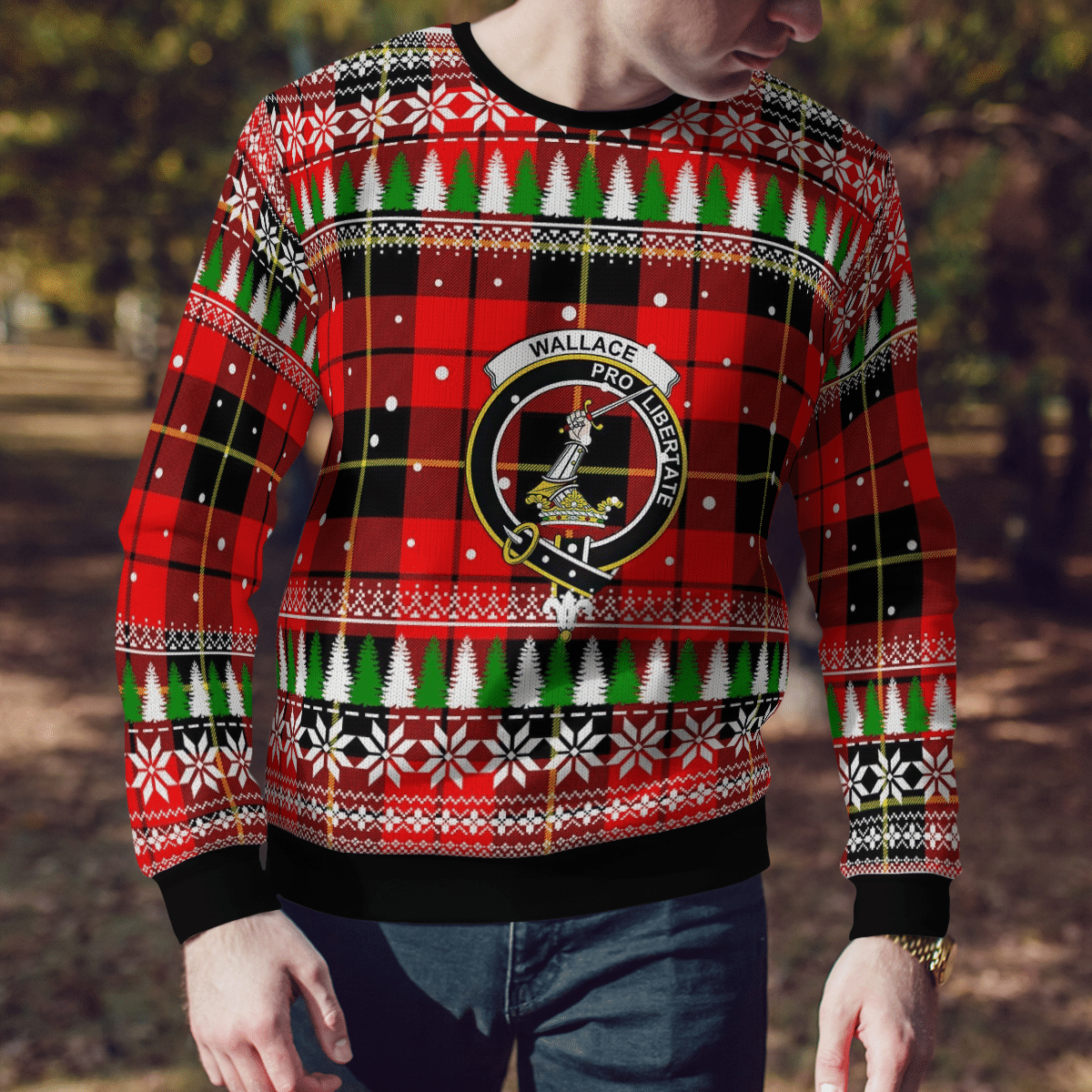Clan Wallace Hunting Red Crest Tartan Christmas Ugly Sweater OQ86 Wallace Hunting Red Crest Tartan Tartan Ugly Sweater   