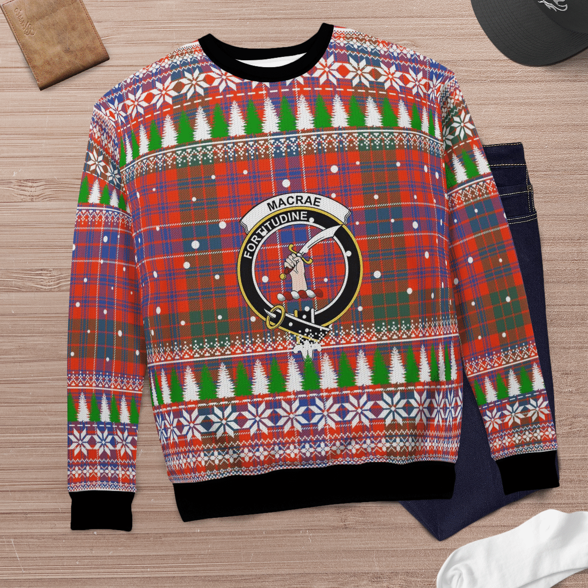 Clan MacRae Ancient Crest Tartan Christmas Ugly Sweater XP76 MacRae Ancient Crest Tartan Tartan Ugly Sweater   