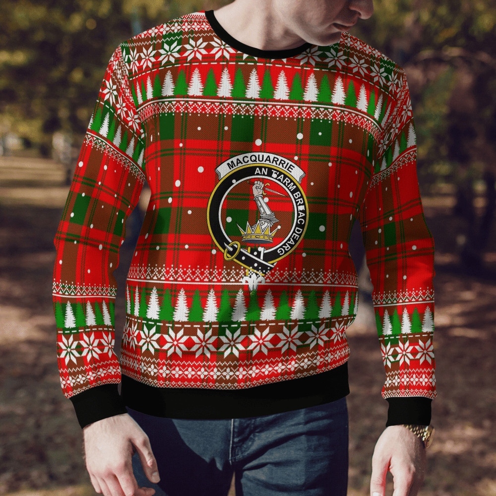 Clan MacQuarrie Modern Crest Tartan Christmas Ugly Sweater DY65 MacQuarrie Modern Crest Tartan Tartan Ugly Sweater   