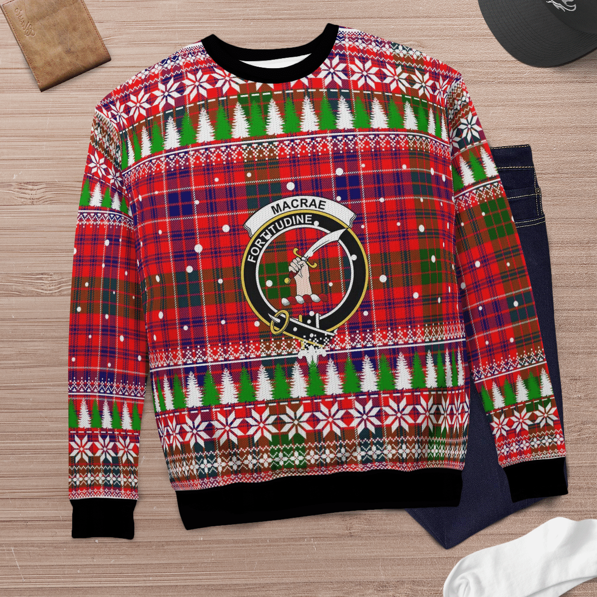 Clan MacRae Modern Crest Tartan Christmas Ugly Sweater GD37 MacRae Modern Crest Tartan Tartan Ugly Sweater   