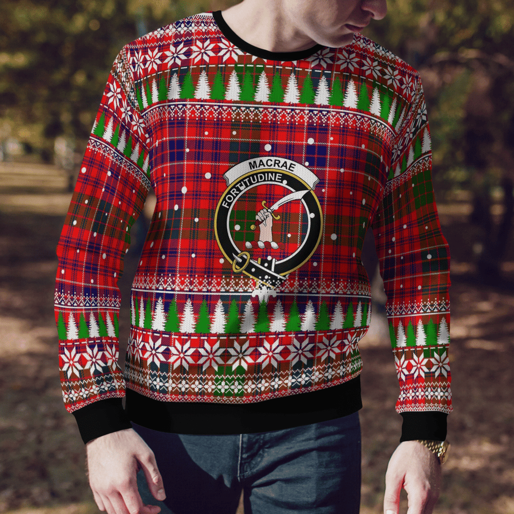 Clan MacRae Modern Crest Tartan Christmas Ugly Sweater GD37 MacRae Modern Crest Tartan Tartan Ugly Sweater   