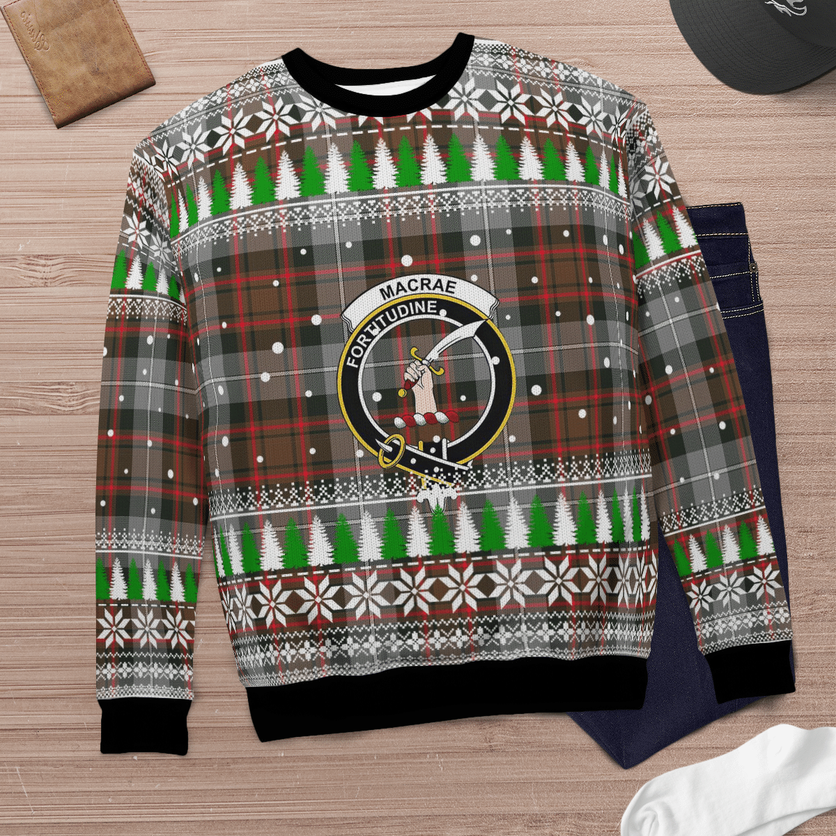Clan MacRae Hunting Weathered Crest Tartan Christmas Ugly Sweater CL51 MacRae Hunting Weathered Crest Tartan Tartan Ugly Sweater   