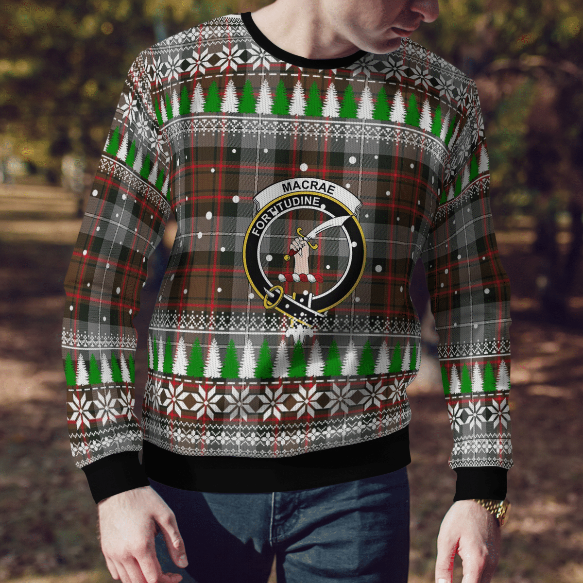 Clan MacRae Hunting Weathered Crest Tartan Christmas Ugly Sweater CL51 MacRae Hunting Weathered Crest Tartan Tartan Ugly Sweater   