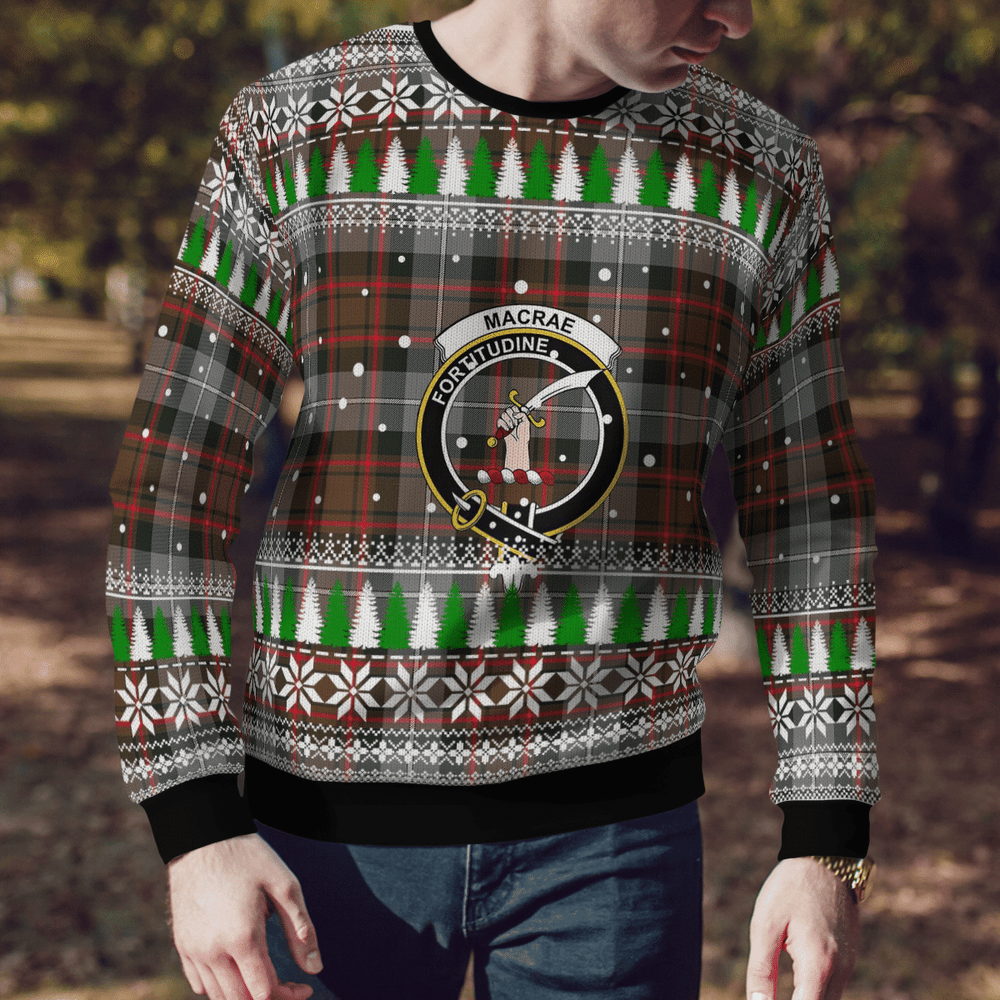 Clan MacRae Hunting Weathered Crest Tartan Christmas Ugly Sweater CL51 MacRae Hunting Weathered Crest Tartan Tartan Ugly Sweater   