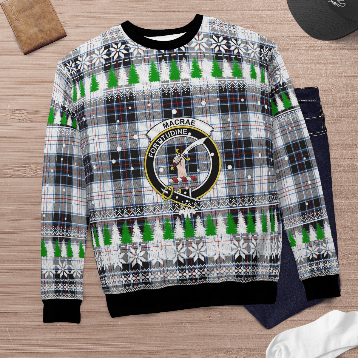 Clan MacRae Dress Modern Crest Tartan Christmas Ugly Sweater PD73 MacRae Dress Modern Crest Tartan Tartan Ugly Sweater   
