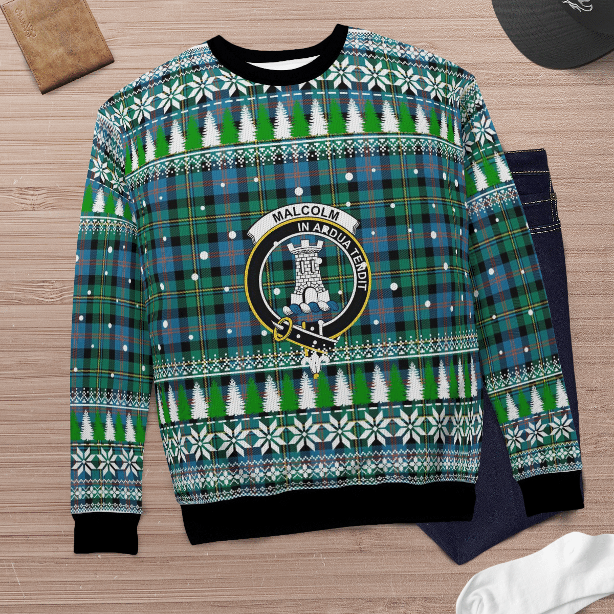 Clan Malcolm Ancient Crest Tartan Christmas Ugly Sweater EE55 Malcolm Ancient Crest Tartan Tartan Ugly Sweater   