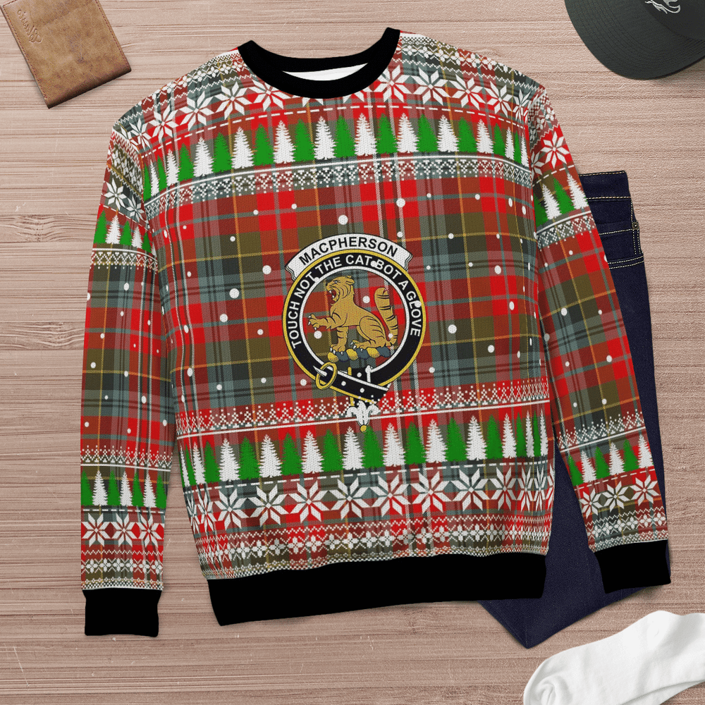 Clan MacPherson Weathered Crest Tartan Christmas Ugly Sweater CY97 MacPherson Weathered Crest Tartan Tartan Ugly Sweater   
