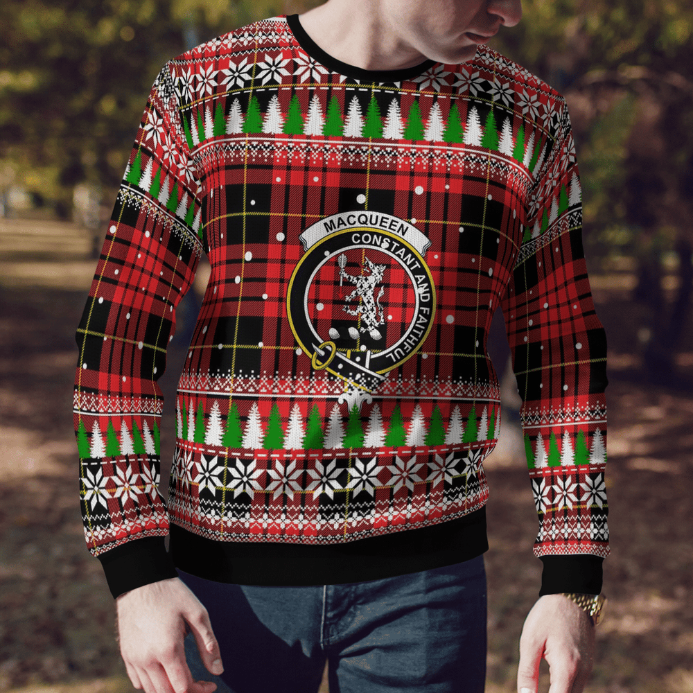 Clan MacQueen Modern Crest Tartan Christmas Ugly Sweater IV18 MacQueen Modern Crest Tartan Tartan Ugly Sweater   