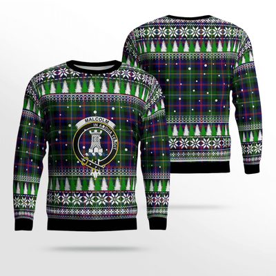 Clan Malcolm Modern Crest Tartan Christmas Ugly Sweater