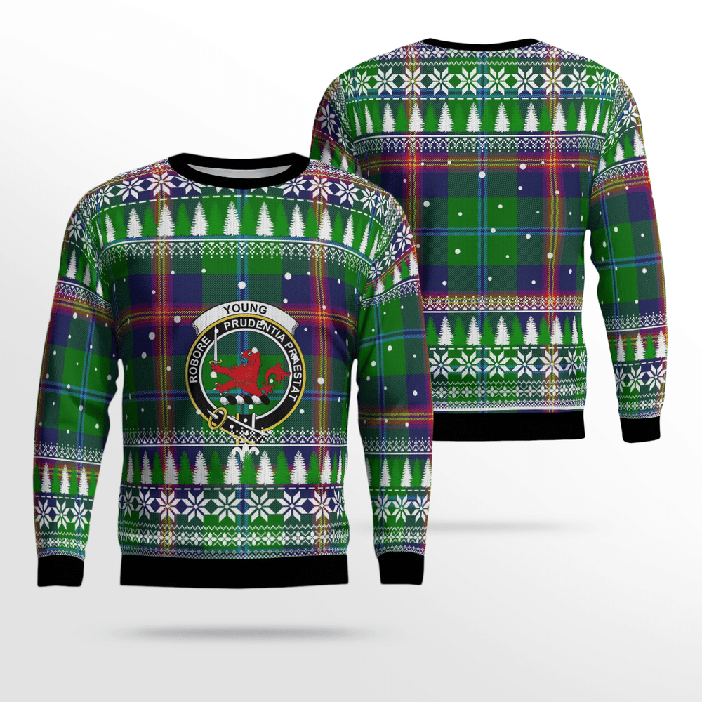 Clan Young Modern Crest Tartan Christmas Ugly Sweater ZY19 Young Modern Crest Tartan Tartan Ugly Sweater   