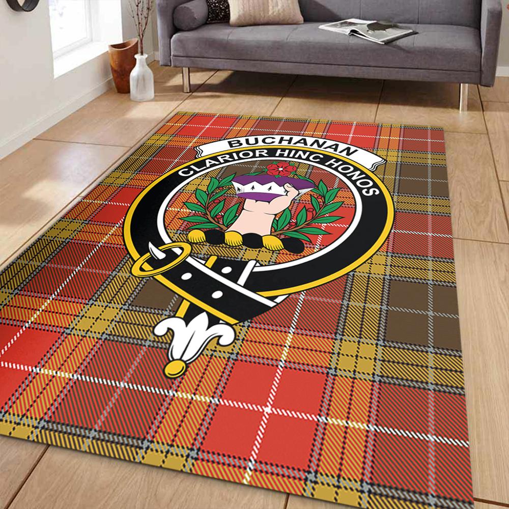 Buchanan Old Set Weathered Tartan Crest Area Rug