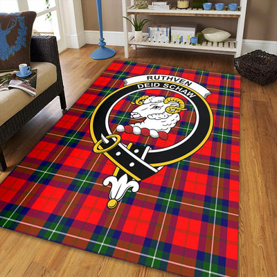 Clan Ruthven Modern Tartan Crest Rug – Scottish Highland Carpet for Living Room, Celtic Home Decor & Scotland Gift