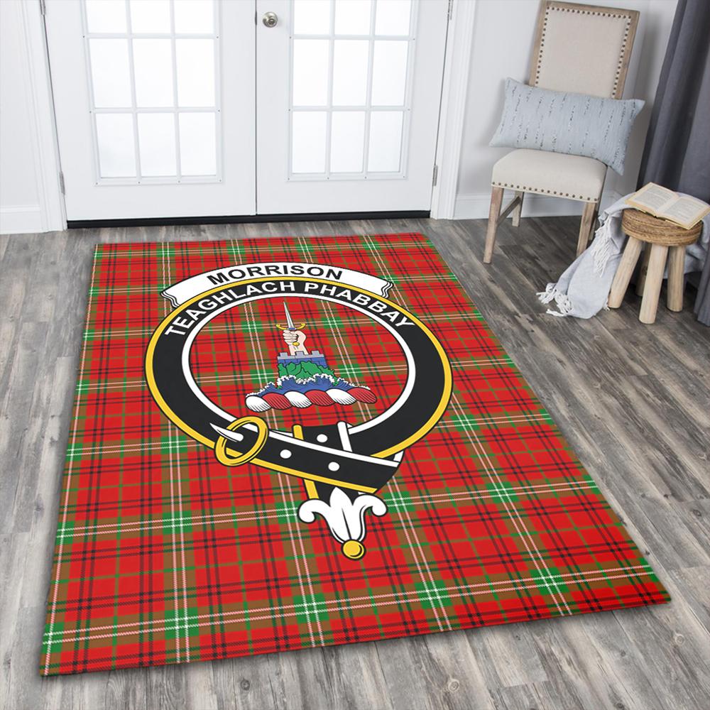Morrison Red Modern Tartan Crest Area Rug