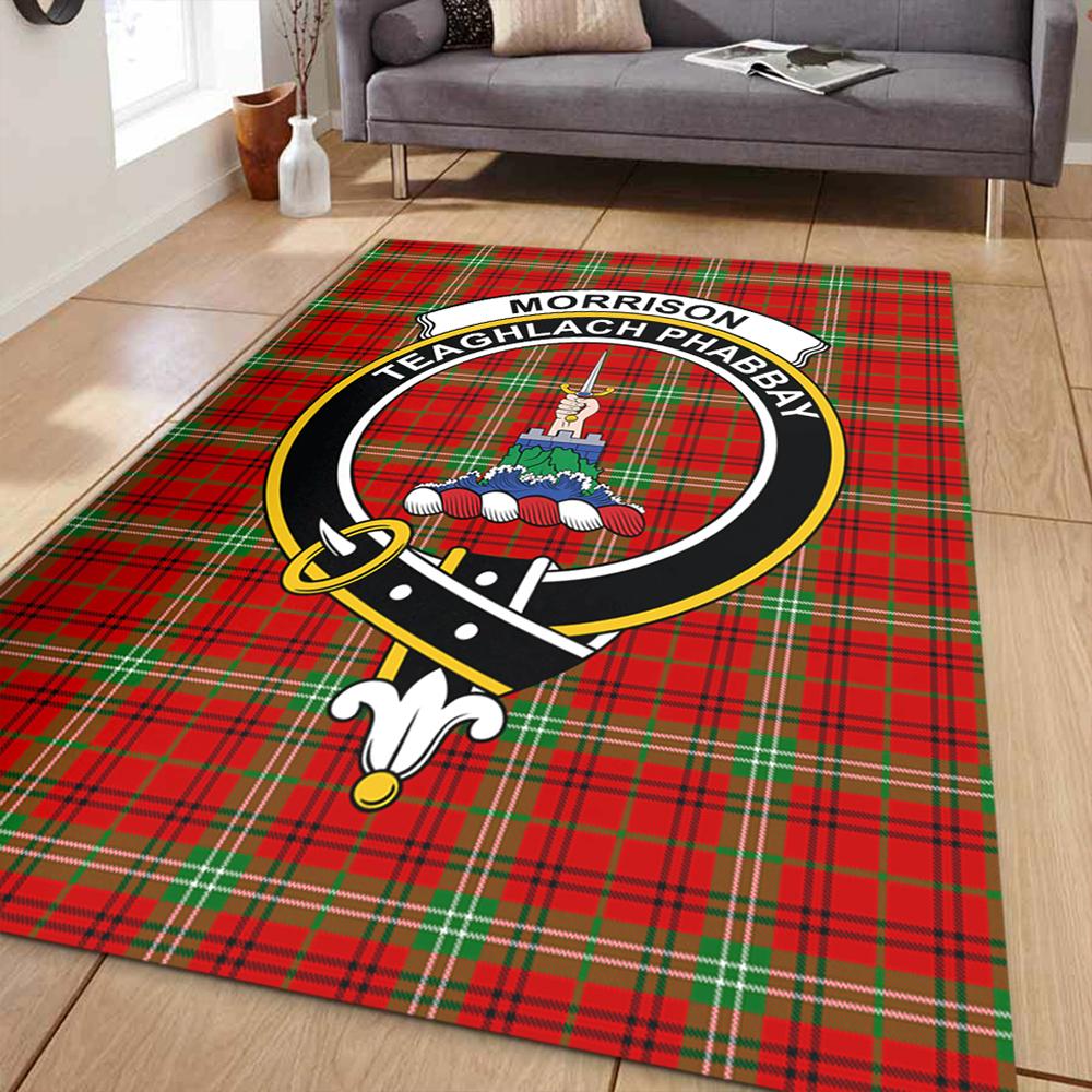 Morrison Red Modern Tartan Crest Area Rug