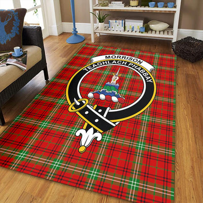 Clan Morrison Red Modern Tartan Crest Rug – Scottish Highland Carpet for Living Room, Celtic Home Decor & Scotland Gift