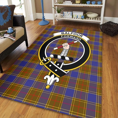 Clan Balfour Modern Tartan Crest Rug – Scottish Highland Carpet for Living Room, Celtic Home Decor & Scotland Gift IE23