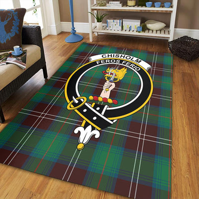 Clan Chisholm Hunting Ancient Tartan Crest Rug – Scottish Highland Carpet for Living Room, Celtic Home Decor & Scotland Gift