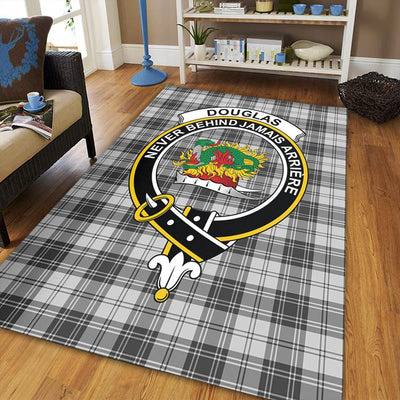 Clan Douglas Grey Modern Tartan Crest Rug – Scottish Highland Carpet for Living Room, Celtic Home Decor & Scotland Gift JN39
