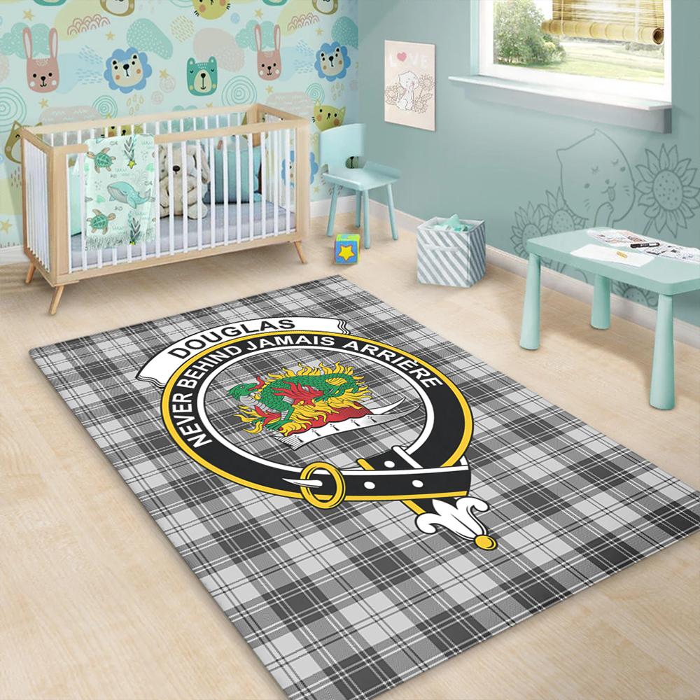 Douglas Grey Modern Tartan Crest Area Rug