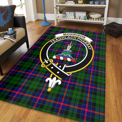 Clan Morrison Modern Tartan Crest Rug – Scottish Highland Carpet for Living Room, Celtic Home Decor & Scotland Gift