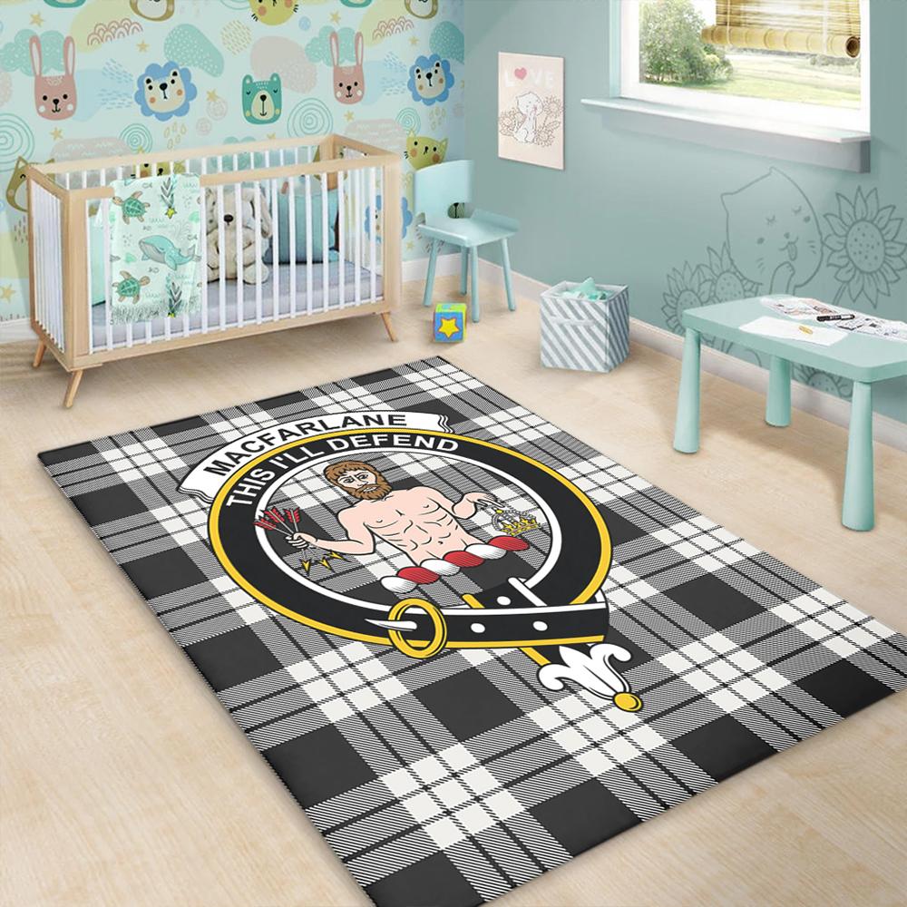 MacFarlane Black & White Tartan Crest Area Rug