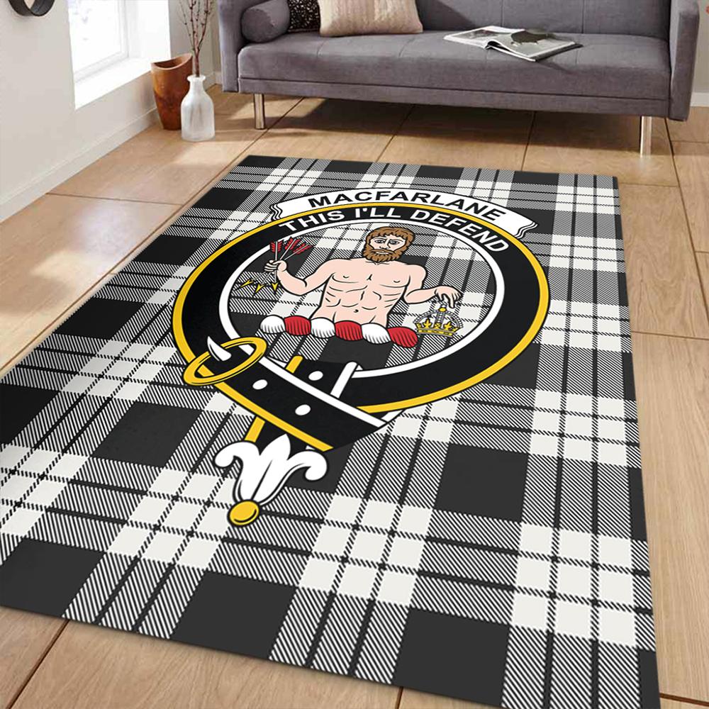MacFarlane Black & White Tartan Crest Area Rug