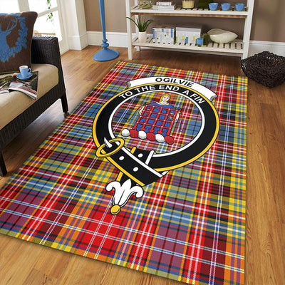Clan Ogilvie Tartan Crest Rug – Scottish Highland Carpet for Living Room, Celtic Home Decor & Scotland Gift VN58