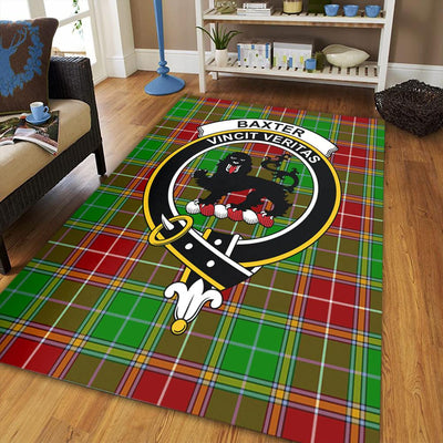 Clan Baxter Tartan Crest Rug – Scottish Highland Carpet for Living Room, Celtic Home Decor & Scotland Gift